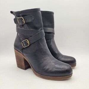 Lucky Brand Orenzo Womens 8.5 - 9 (read) Ankle Boots Moto Black Leather 3" Block